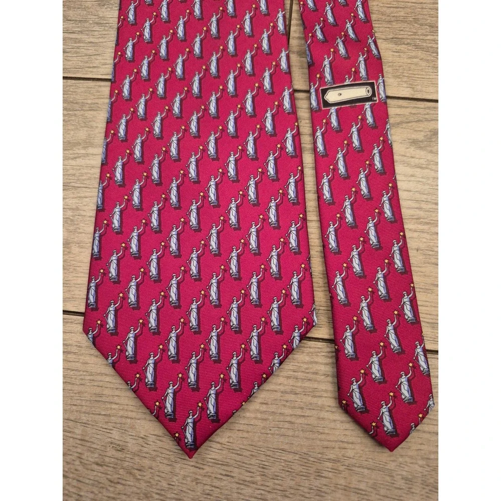 Sine Die Mens Lady Justice Silk Necktie Dark Red Legal Theme Gavel Pattern‎ Tie